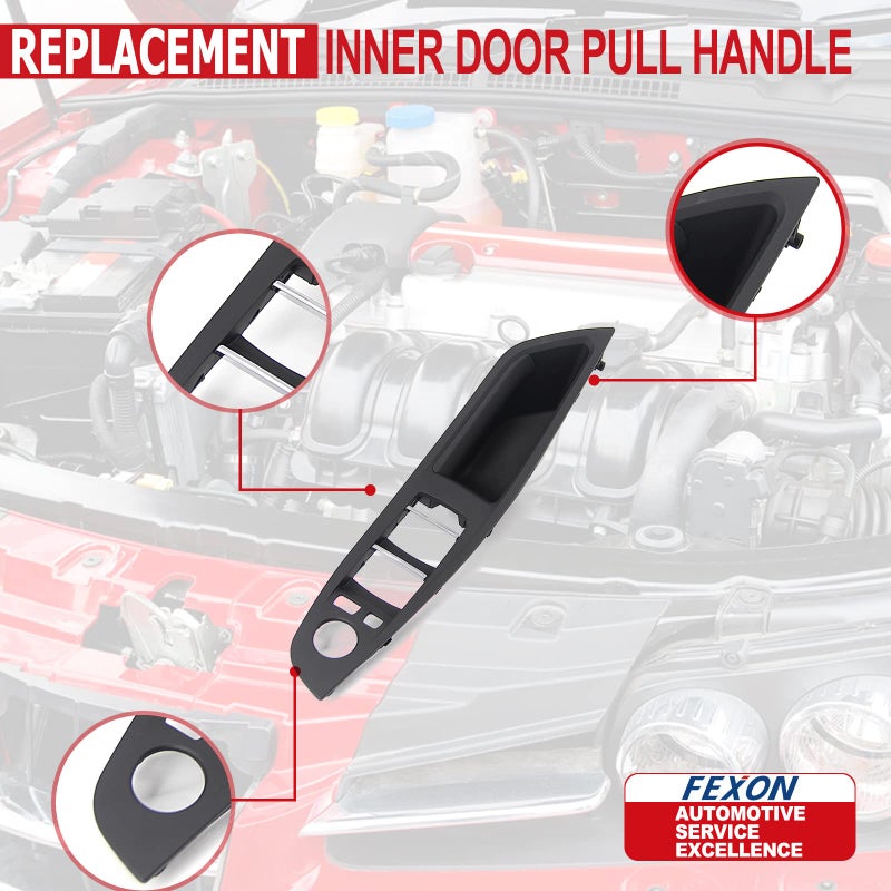 FEXON لوحة ذراع التحكم في نافذة FEXON السوداء، غطاء تزيين مقبض سحب الباب الداخلي، مجموعة استبدال لسيارات BMW 5 Series 520 523 525 528 530 535 من 2010-2016 - Image 4